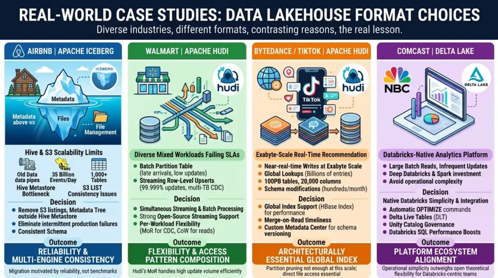 Apache Iceberg vs Delta Lake vs Apache Hudi: How to Choose the Right Table Format in 2026 Case studies Production teams