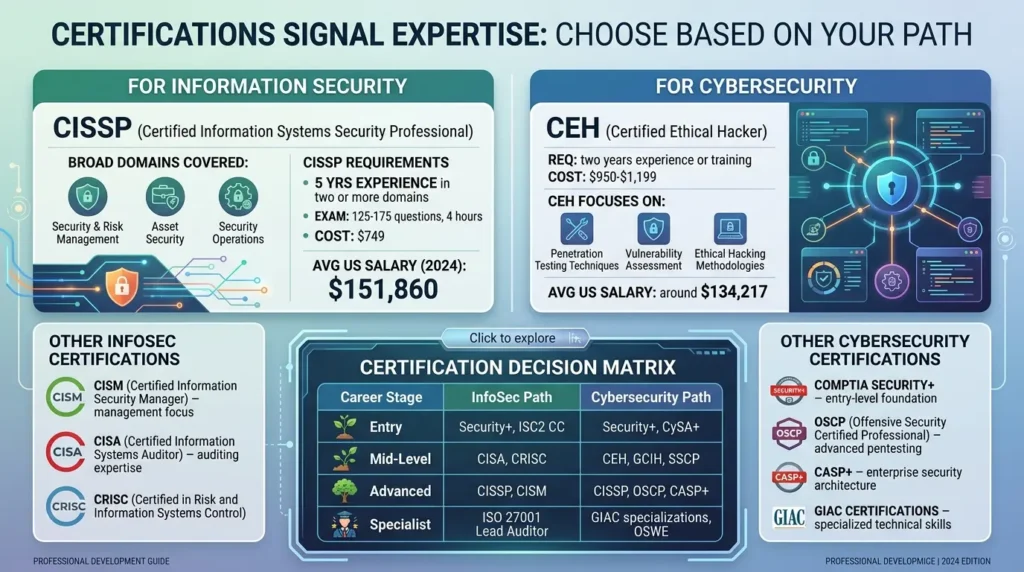 Cybersecurity vs Information Security: Key Differences, Roles, and Examples Certifications signal expertise