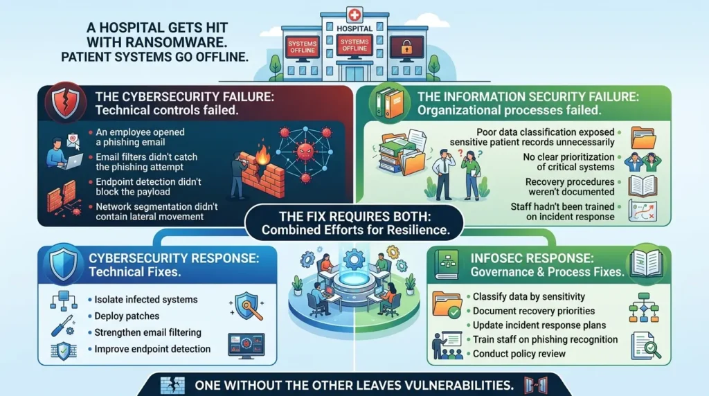 Cybersecurity vs Information Security: Key Differences, Roles, and Examples Cybersecurity and InfoSec collapse