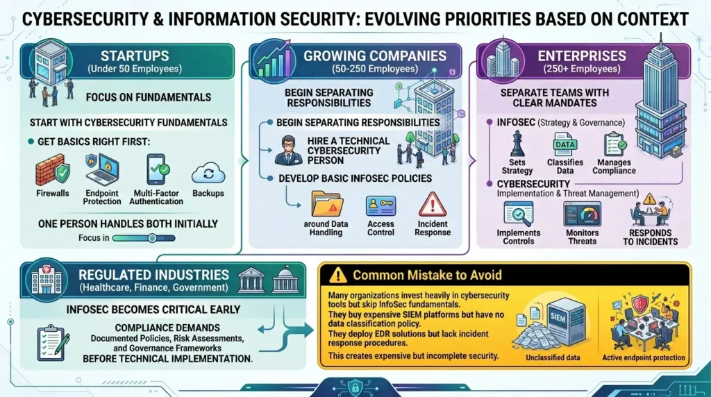Cybersecurity vs Information Security: Key Differences, Roles, and Examples Cybersecurity vs InfoSec by company need