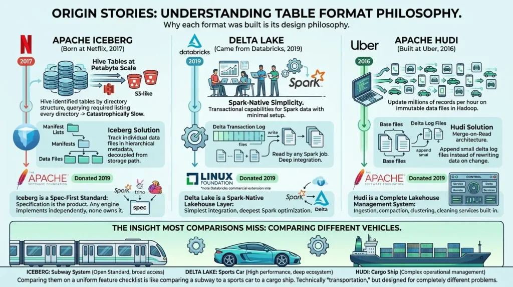 Apache Iceberg vs Delta Lake vs Apache Hudi: How to Choose the Right Table Format in 2026 Data lake formats design philosophy