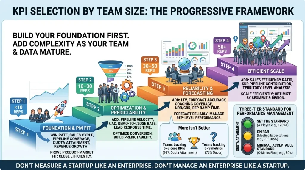 Sales KPIs in 2026: The 15 Metrics That Actually Move Revenue (Benchmarks from 938 Companies) KPI Selection by Team Size