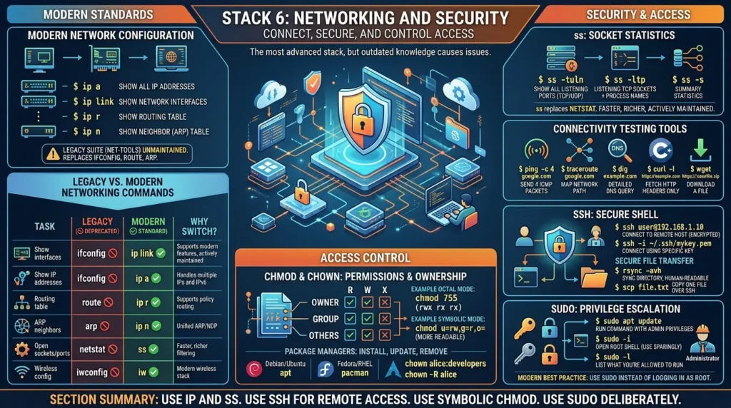 Linux Commands Cheat Sheet: 101 Essential Commands Every Beginner Should Know (2026 Edition) Networking and Security Stack