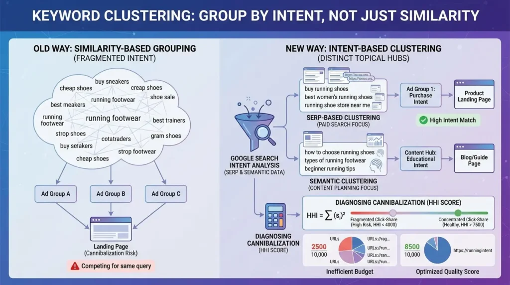 Keyword clustering by intent