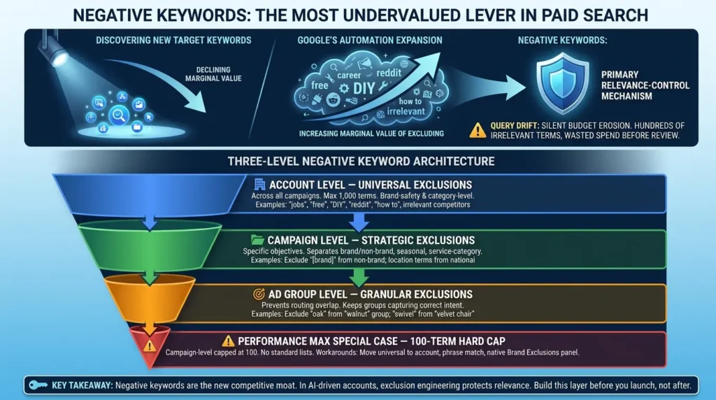 Negative keywords control paid search
