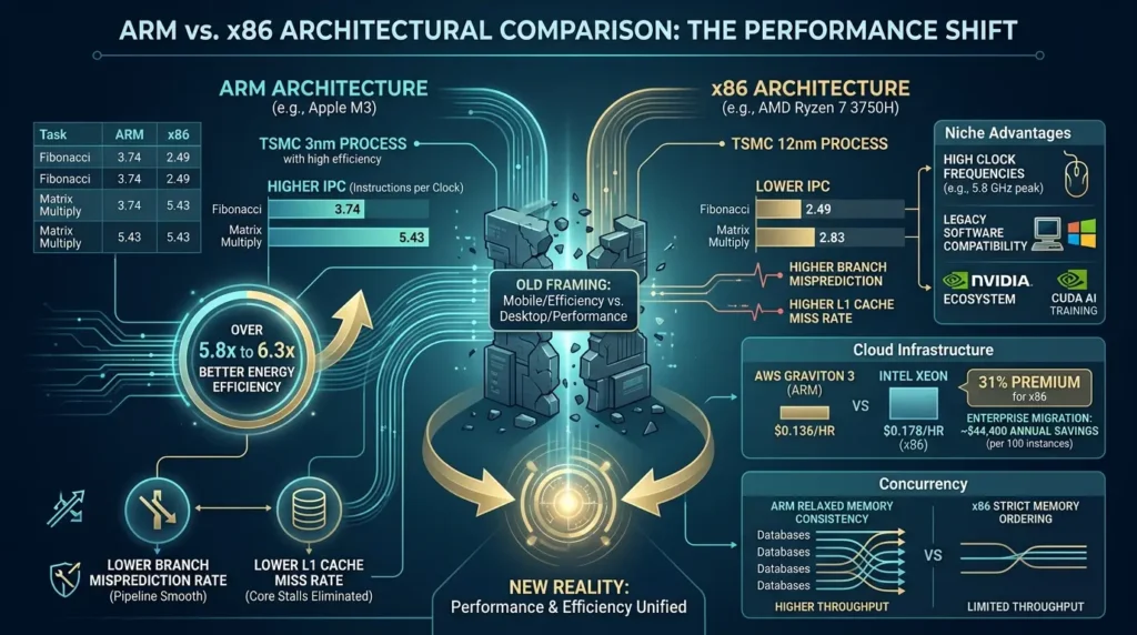 CPU Architecture Explained: The Complete Guide to Processor Design Evolution ARM vs x86 benchmark data