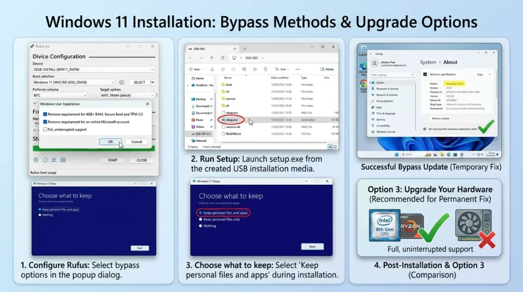 Install Windows 11 bypass requis