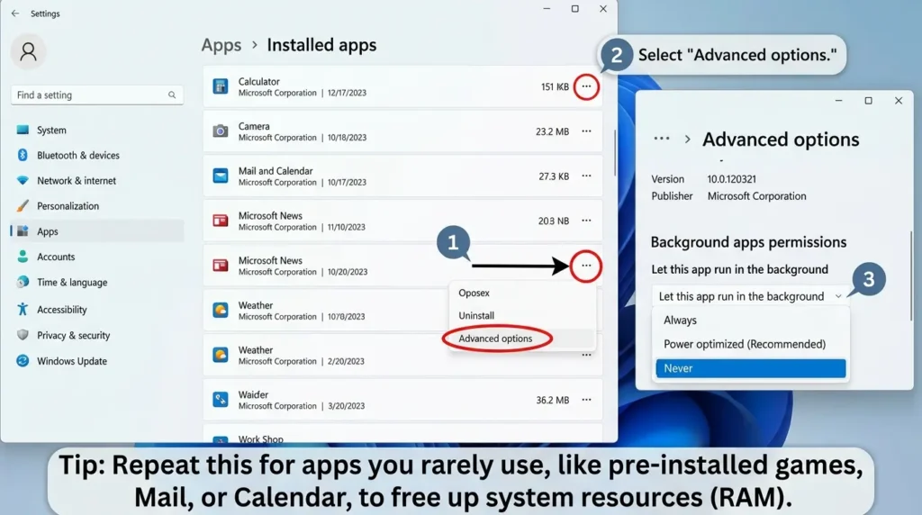 Set background app permissions