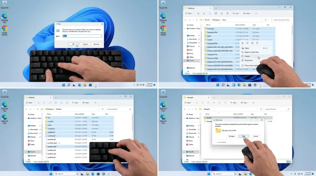 Delete temp and prefetch files