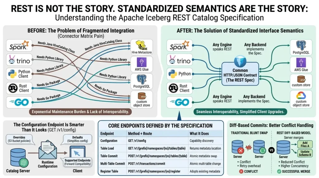 Apache Iceberg Catalog Explained: REST Spec, Architecture, and How to Choose the Right Strategy REST Catalog spec defines interface