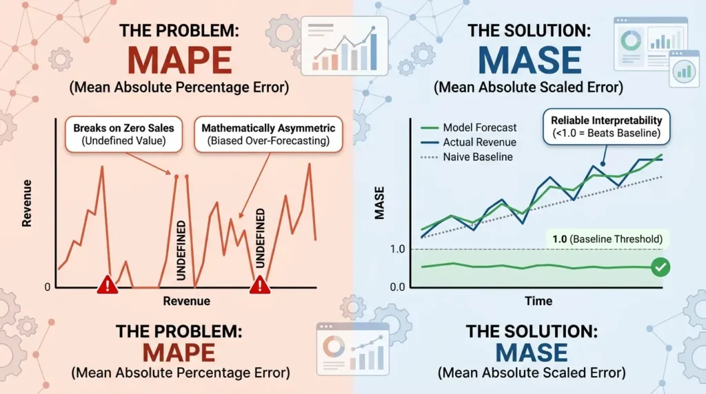 Forecast Hallucinations in RevOps: The $67B Crisis Destroying Revenue Predictability MAPE and MASE forecast metrics