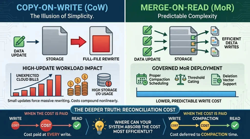 Copy-on-Write vs Merge-on-Read: The Real Trade-Offs Nobody Explains Properly CoW vs MoR write costs
