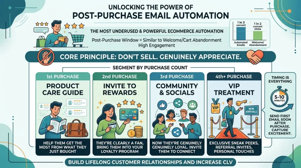 5 Email Automations Every Ecommerce Business Needs Post purchase email by purchase
