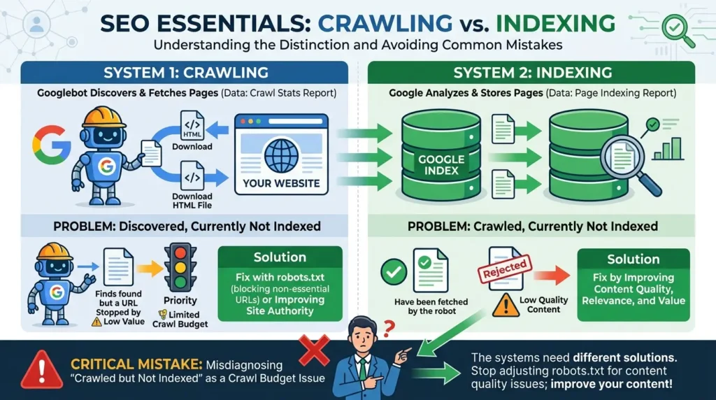Crawling vs Indexing SEO Distance