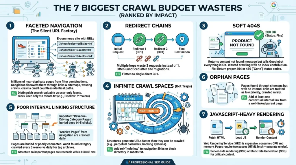 Crawl budget wasters ranked by impact 