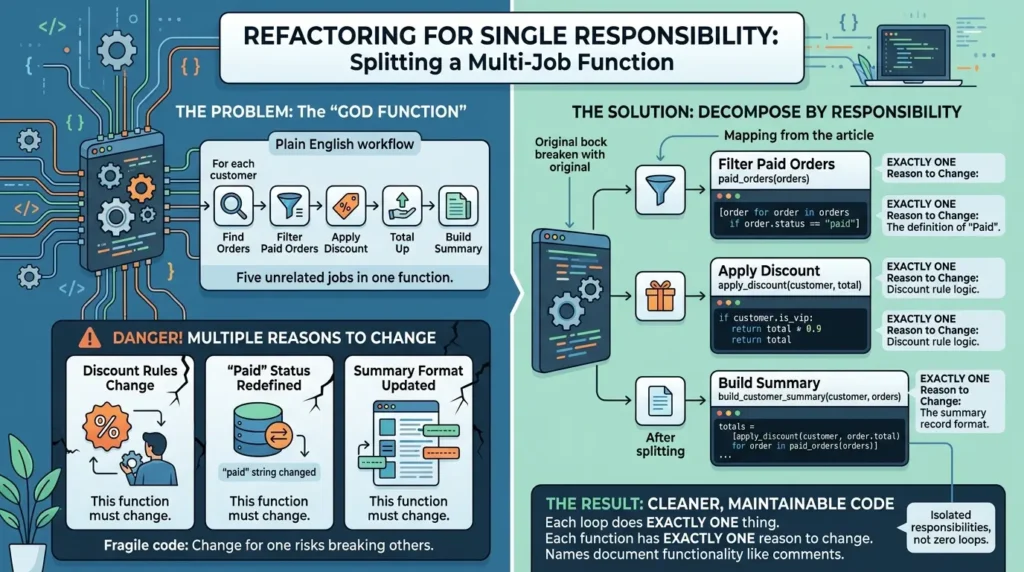 Splitting function by responsibility 