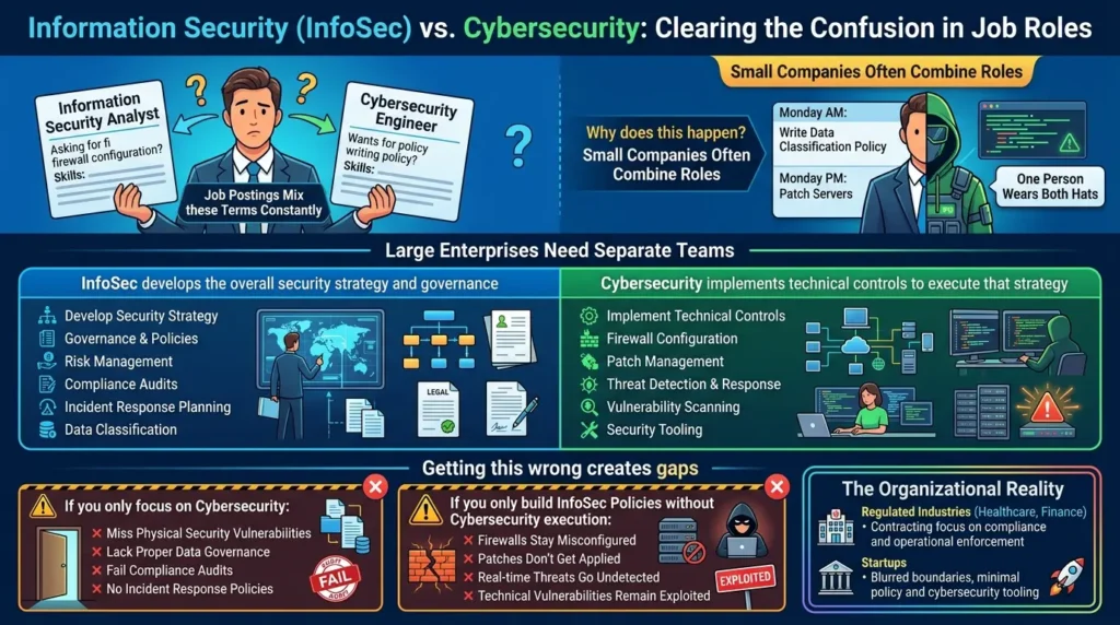 Cybersecurity vs Information Security: Key Differences, Roles, and Examples Job roles combine InfoSec Cybersecurity
