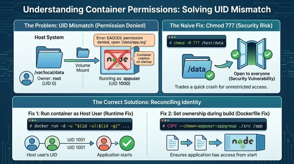 Linux container UID mismatch fix