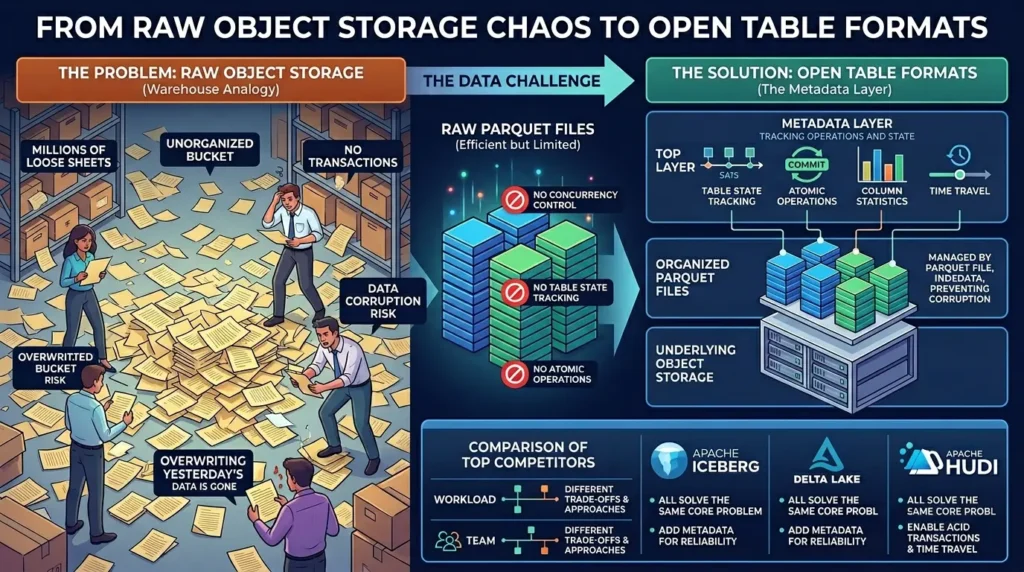 Apache Iceberg vs Delta Lake vs Apache Hudi: How to Choose the Right Table Format in 2026 Open table formats solve storage