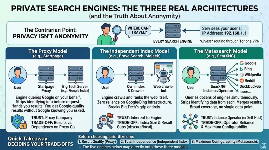 Private search engine architectures