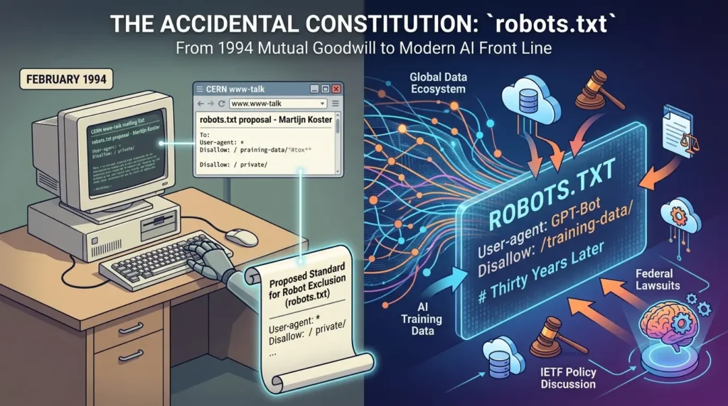 From Crawl Control to AI Governance: The Unintended Evolution of Robots.txt Robot exclusion standard Proposed
