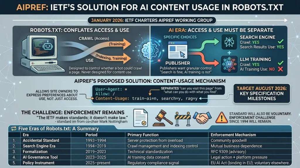 From Crawl Control to AI Governance: The Unintended Evolution of Robots.txt Robots.txt insufficient for AI