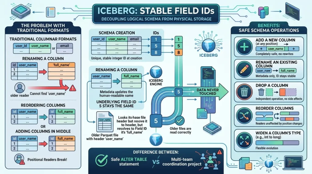 Stable field IDs in Iceberg
