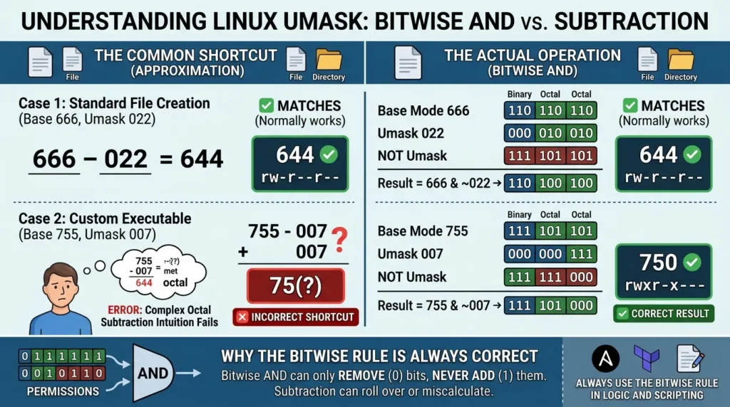 Umask bitwise AND explained
