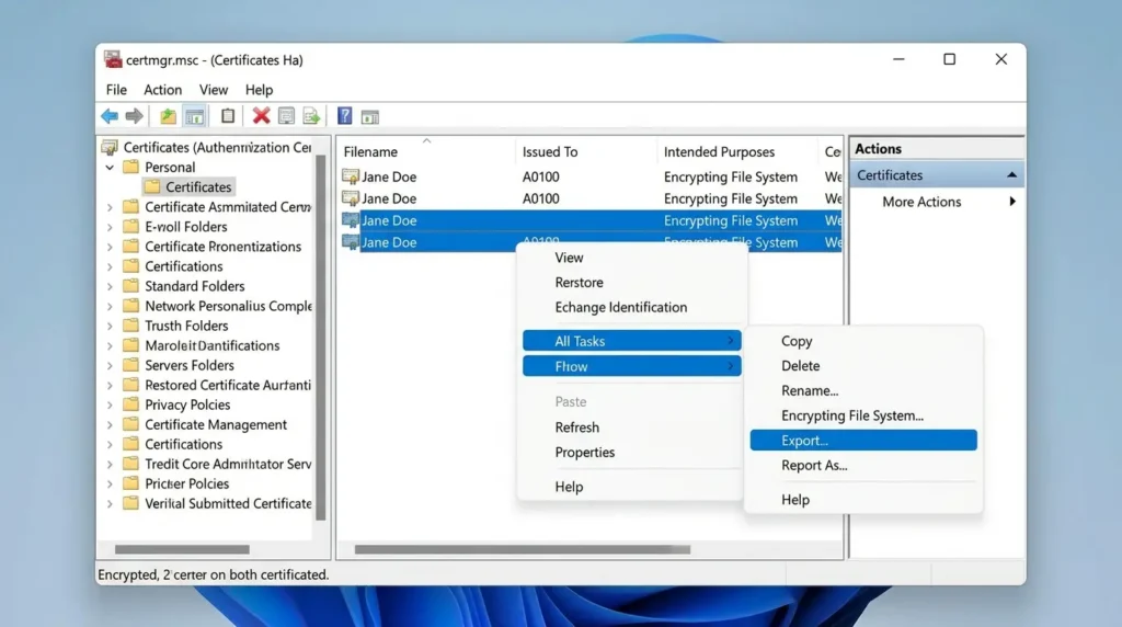 Backing up EFS certificate
